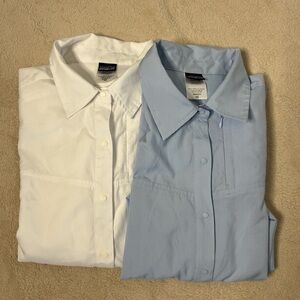 Patagonia lot of 2 women’s shirts long sleeve White/ Blue snap buttons outdoor10